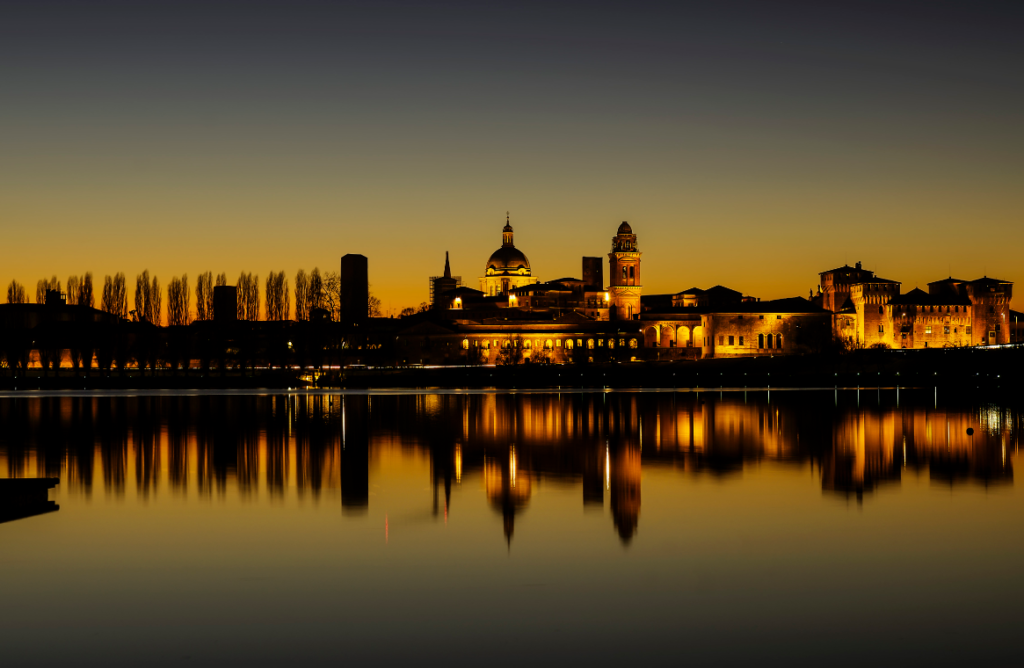 Mantua castle, lake view,night view,illuminated